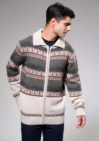 Muški žakardni džemper sa rajsferšlus kopčanjem