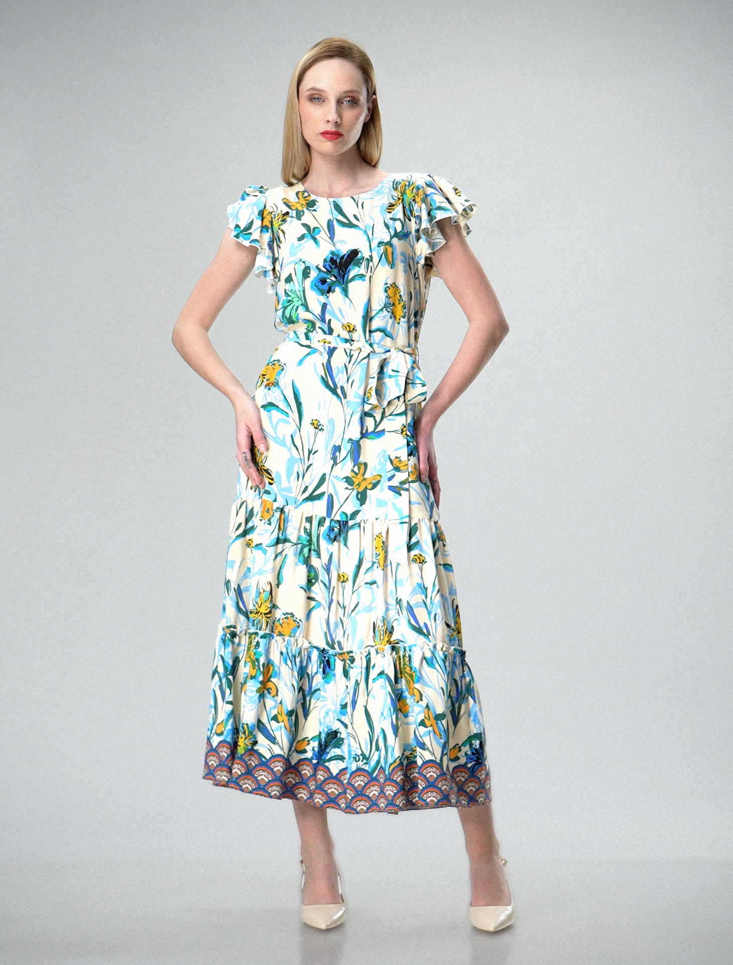 Haljina od viskoze sa bordurom plava