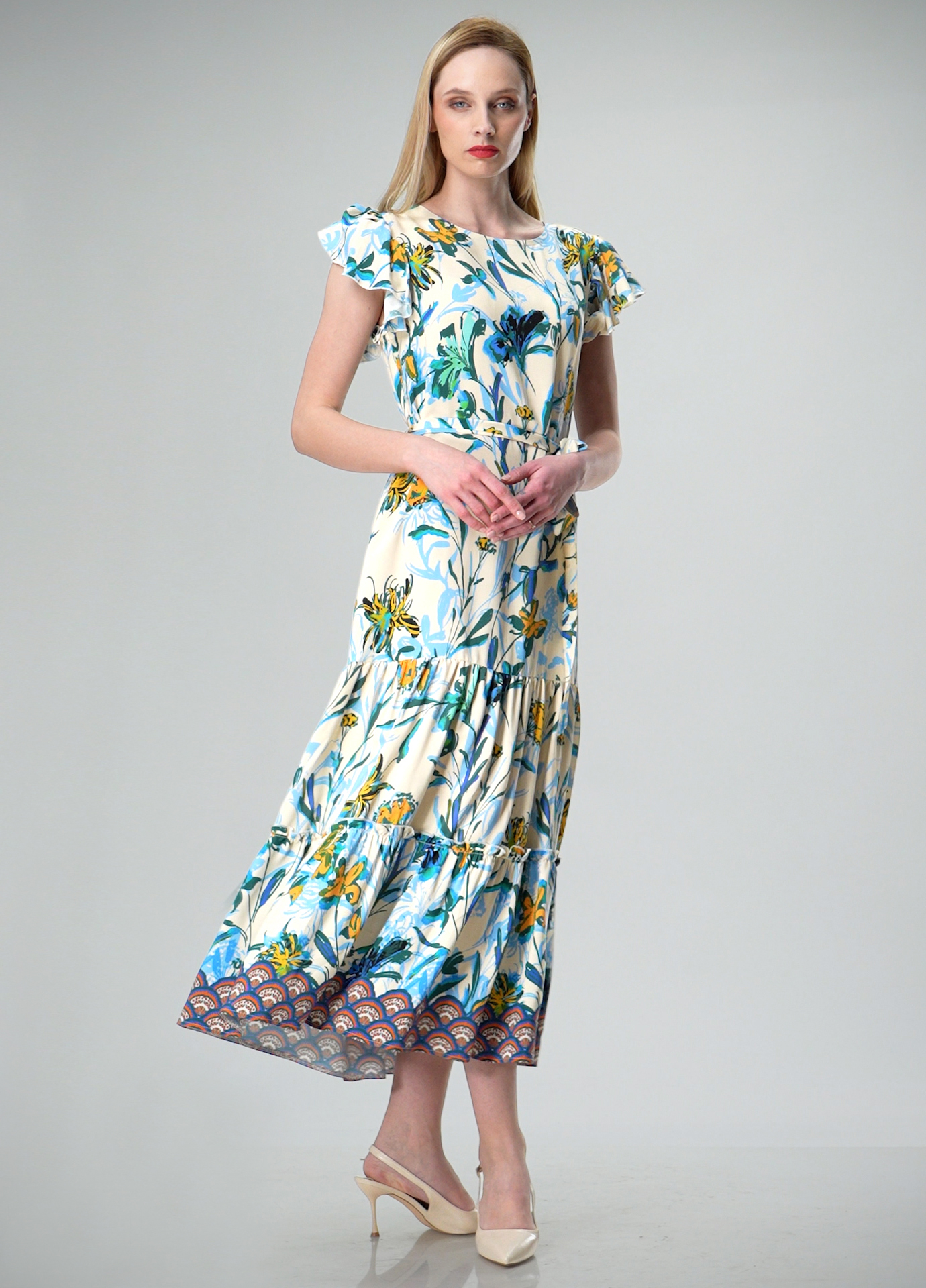 Haljina od viskoze sa bordurom plava