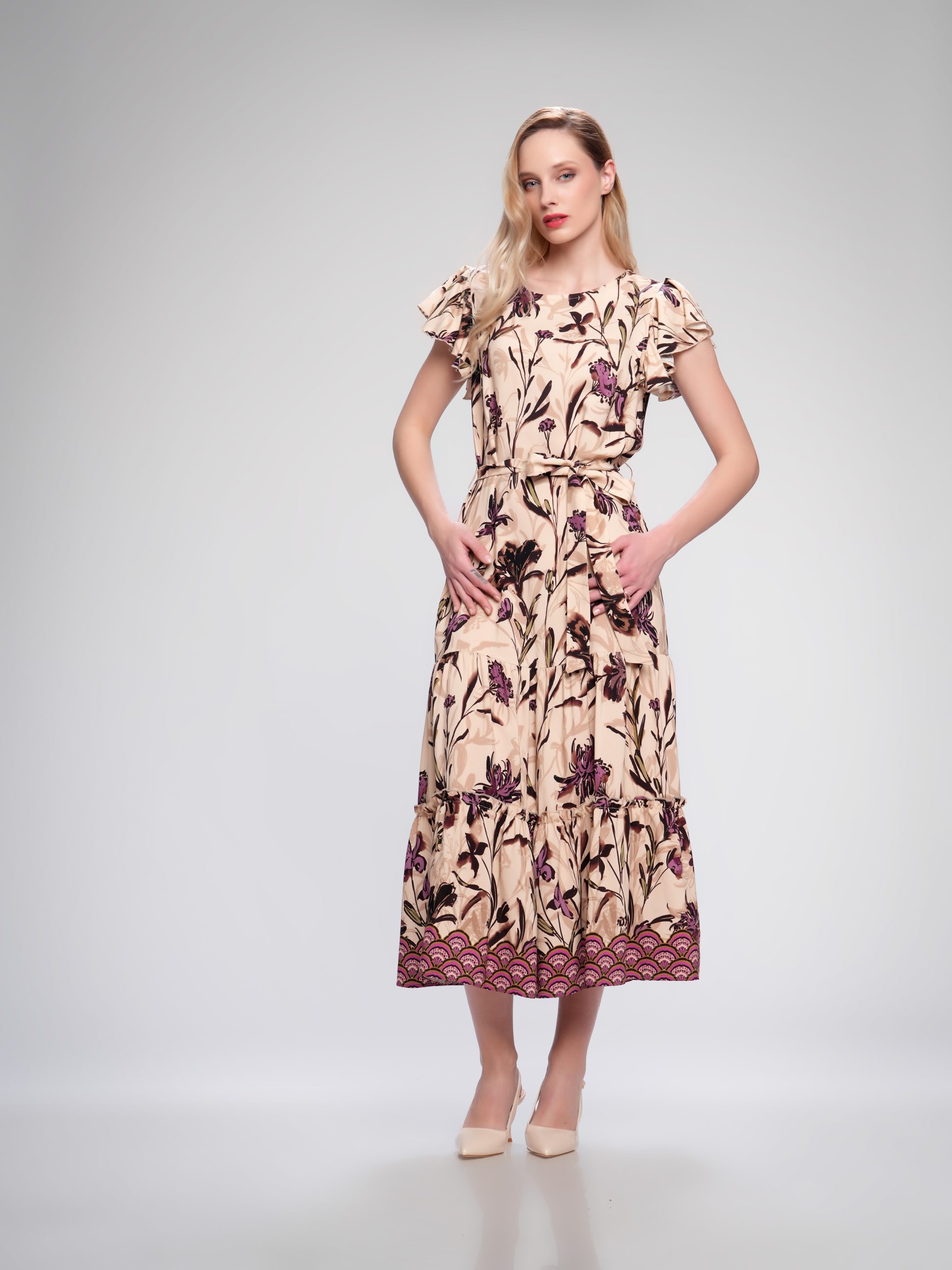 Haljina od viskoze sa bordurom ljubičasta